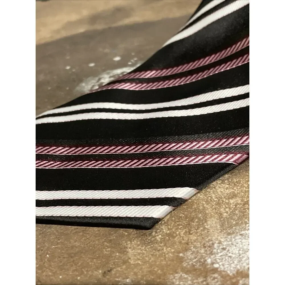 Kai Long 100% Silk Tie Purple White And Black Horizontal Striped